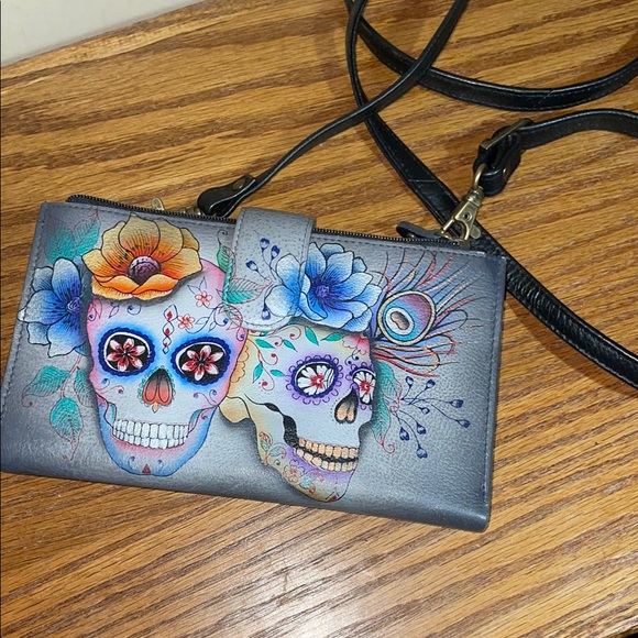 Anuschka Floral Skull Crossbody Bag - Picture 2 of 7